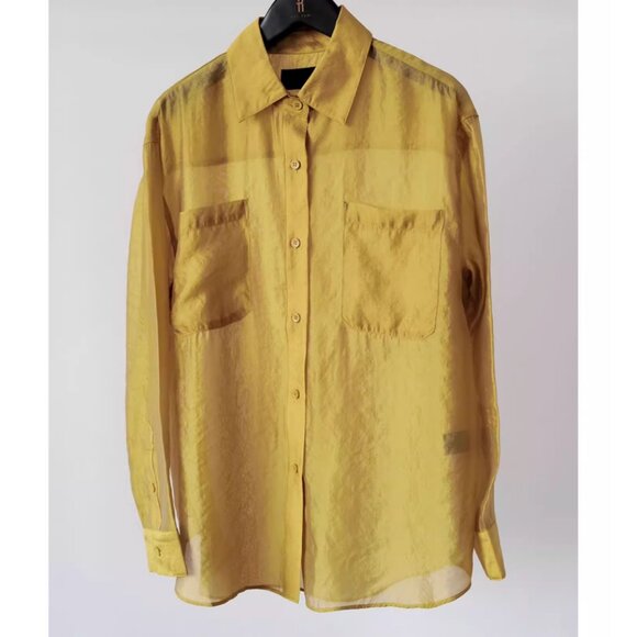 NEW No.6 Ilya Shirt - Citron Yellow Semi Sheer Buttondown Retro - Picture 5 of 10